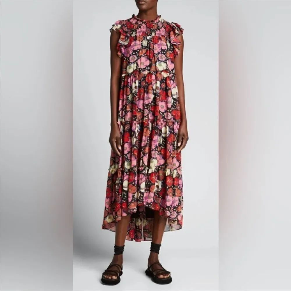 Cinq à Sept High Low Floral Dress - Pink and Black, US0